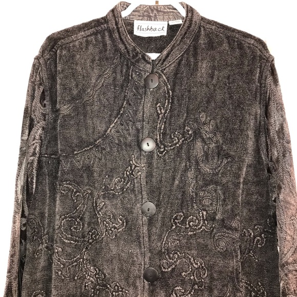 Flashback Gray Mixed Embroidered Jacket, Size L - Picture 2 of 10